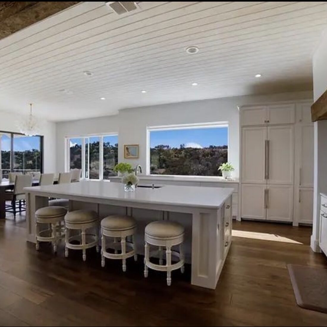 Kitchen island with seating and a view